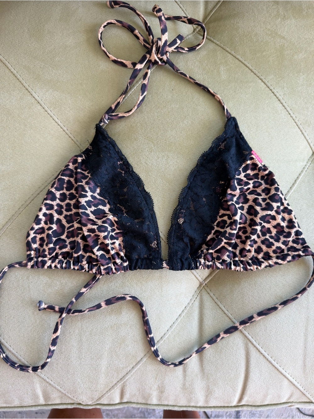 DOLL Maui Leopard and Black Edge Lace Triangle Bralette - Black & Brown